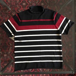 Striped Mock Neck Sweater Blouse Silk and Nylon